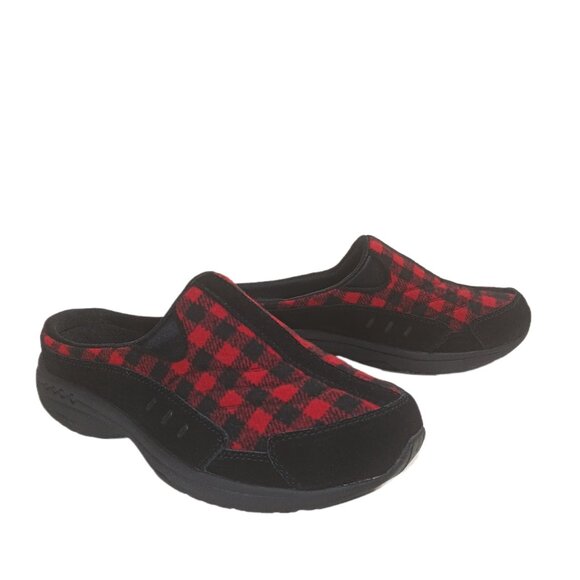 Easy Spirit TravelTime Clogs Womens 9.5 Black Red Plaid Comfort Mule Sneakers - Picture 3 of 5